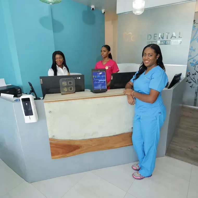Citidental team members welcoming patients at the reception desk